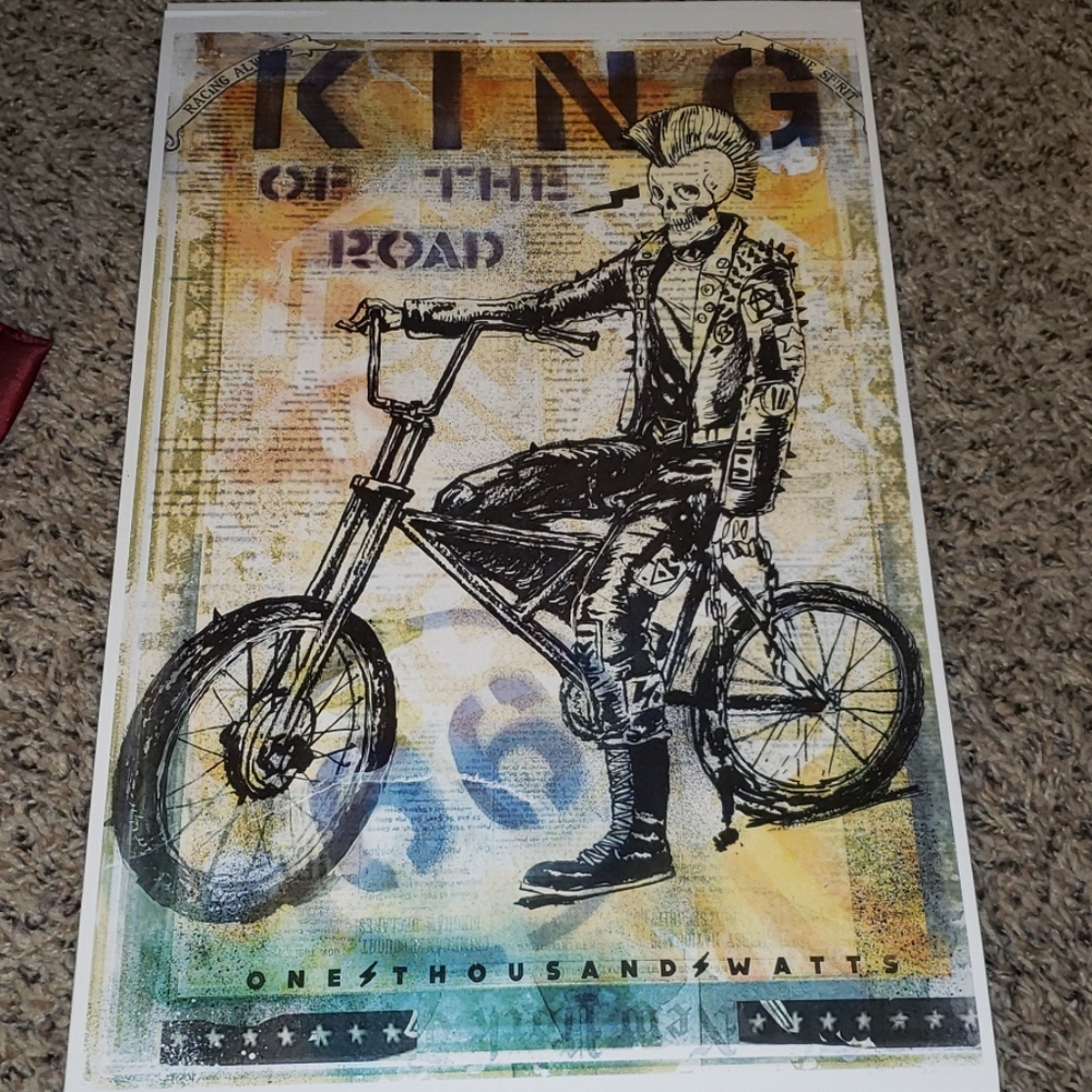 Too Fast King of the Road Skeleton Rider w Mohawk BMX 11"x17" Tattoo Art Print